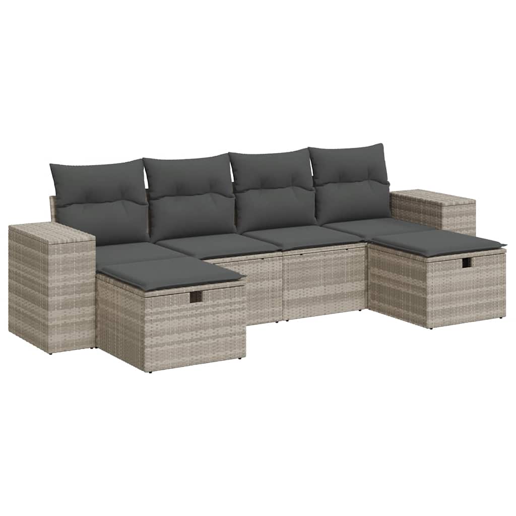 Set Divano da Giardino 6pz con Cuscini Grigio Chiaro Polyrattan - homemem39