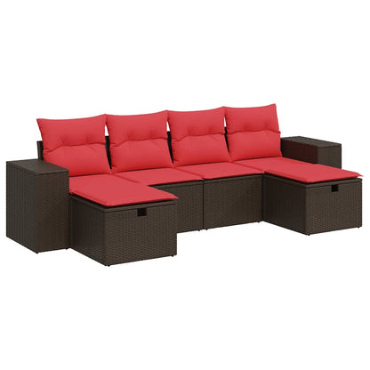 Set Divano da Giardino 6 pz con Cuscini Marrone in Polyrattan | homemem39