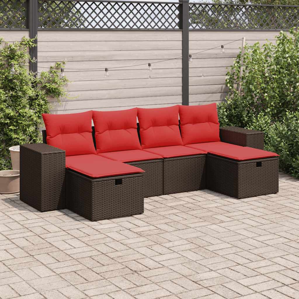 Set Divano da Giardino 6 pz con Cuscini Marrone in Polyrattan | homemem39