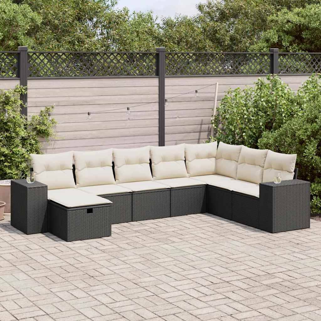 Set Divani da Giardino con Cuscini 8 pz Nero in Polyrattan | homemem39