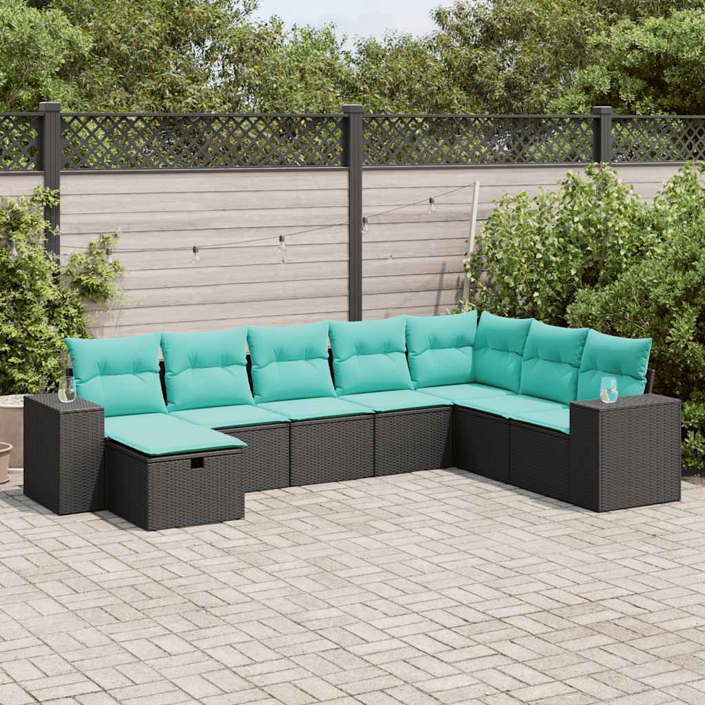 Set Divani da Giardino con Cuscini 8 pz Nero in Polyrattan