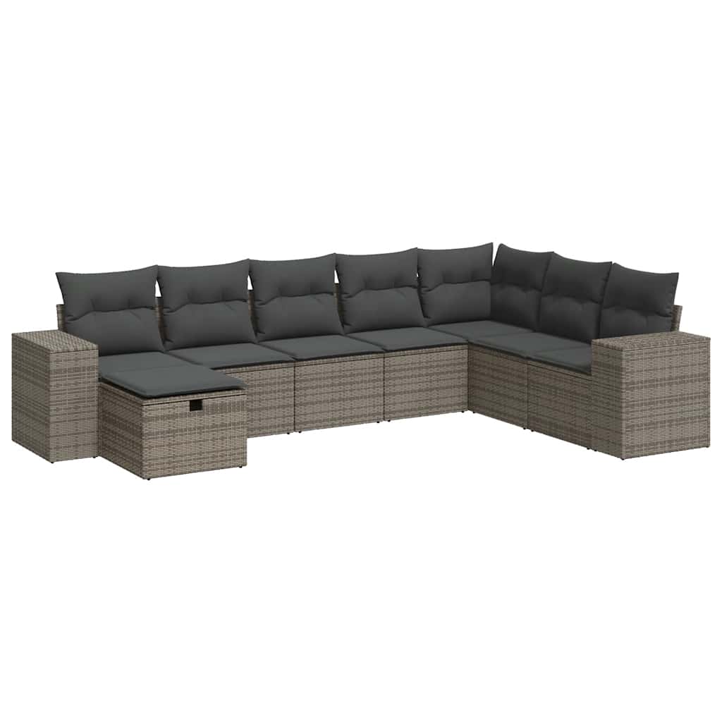 Set Divano da Giardino 8 pz con Cuscini Grigio in Polyrattan | homemem39