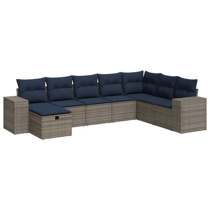 Set Divano da Giardino 8 pz con Cuscini Grigio in Polyrattan