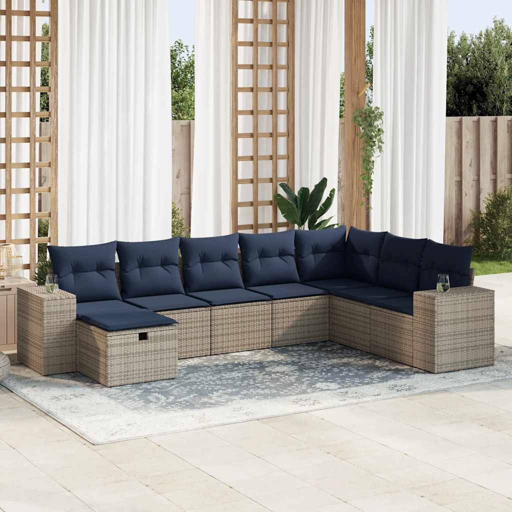 Set Divano da Giardino 8 pz con Cuscini Grigio in Polyrattan | homemem39