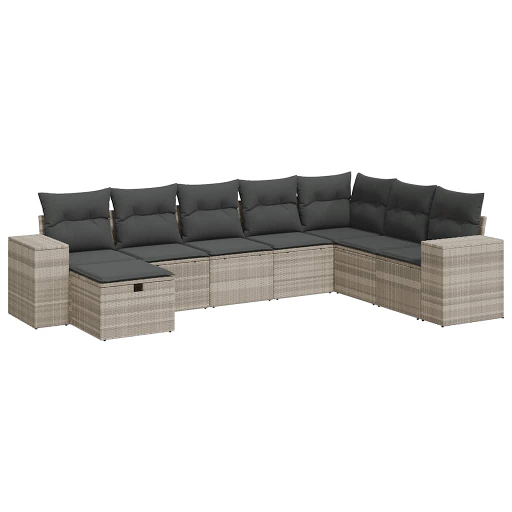 Set Divano da Giardino 8pz con Cuscini Grigio Chiaro Polyrattan - homemem39