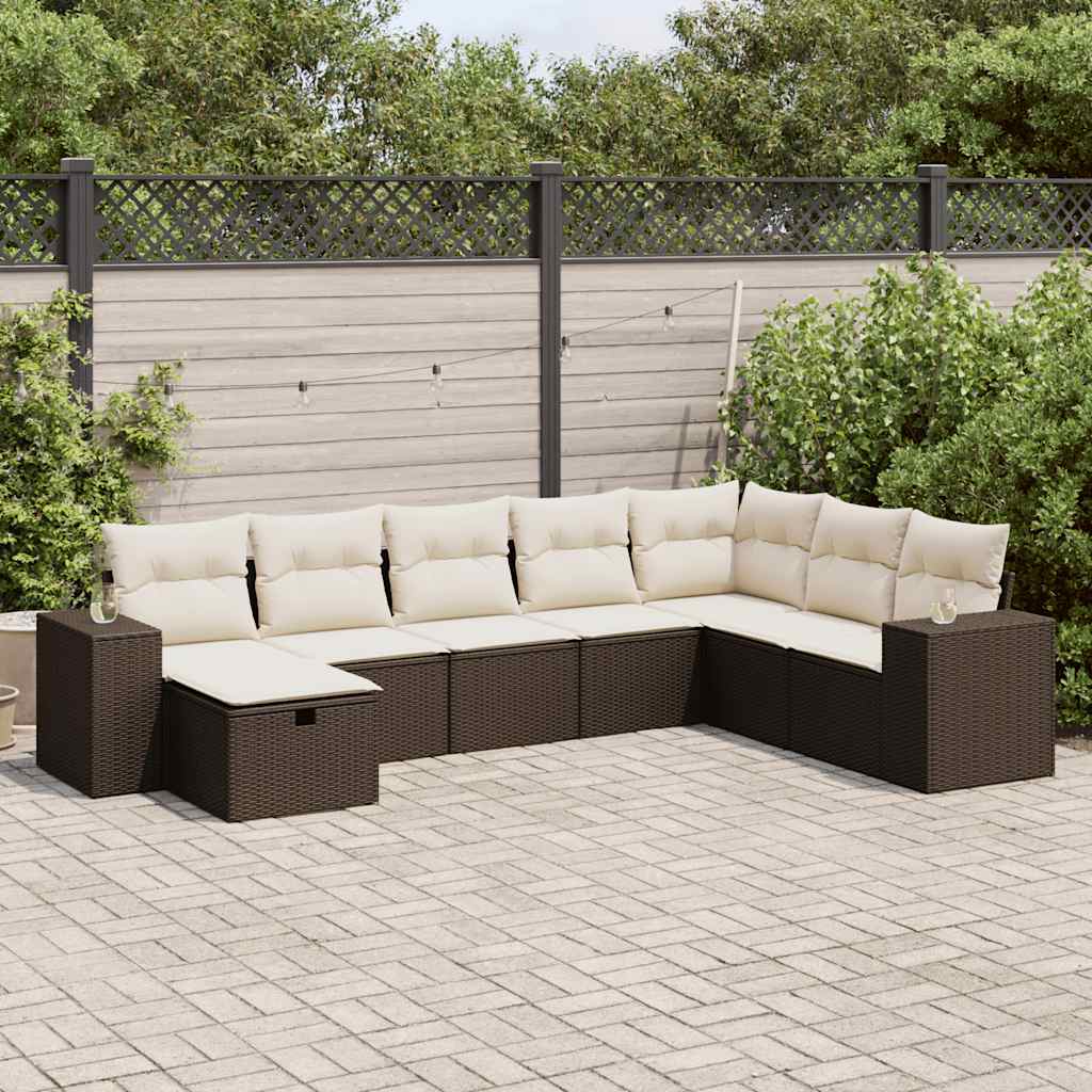 Set Divani da Giardino 8 pz con Cuscini Marrone in Polyrattan - homemem39