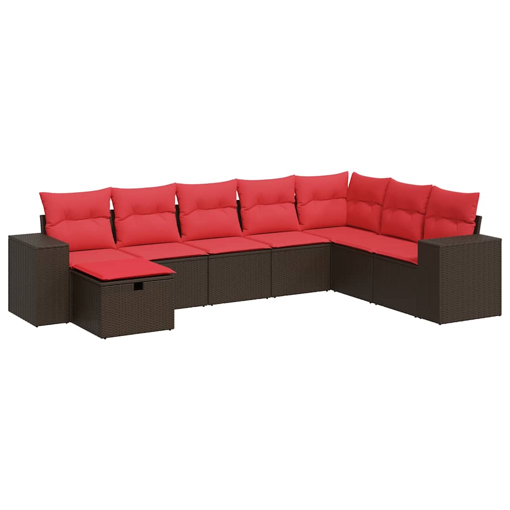 Set Divani da Giardino 8 pz con Cuscini Marrone in Polyrattan