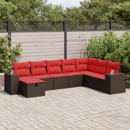 Set Divani da Giardino 8 pz con Cuscini Marrone in Polyrattan