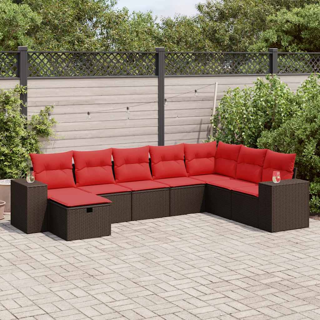 Set Divani da Giardino 8 pz con Cuscini Marrone in Polyrattan