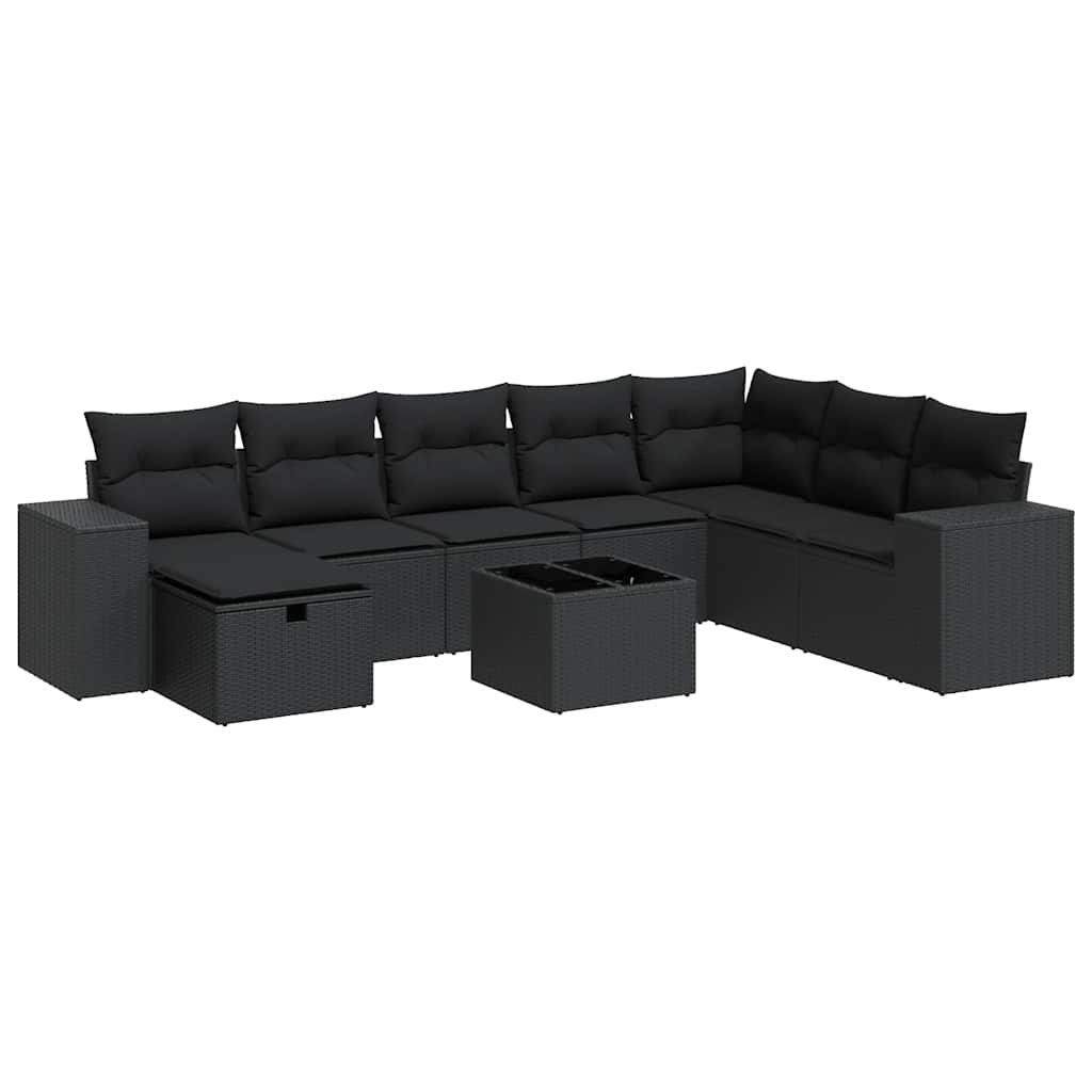Set Divani da Giardino 9 pz con Cuscini Nero in Polyrattan | homemem39