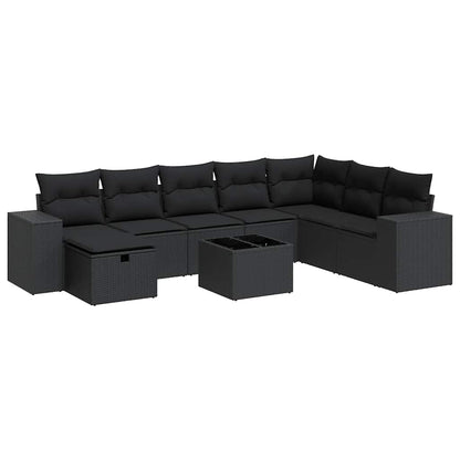 Set Divani da Giardino 9 pz con Cuscini Nero in Polyrattan