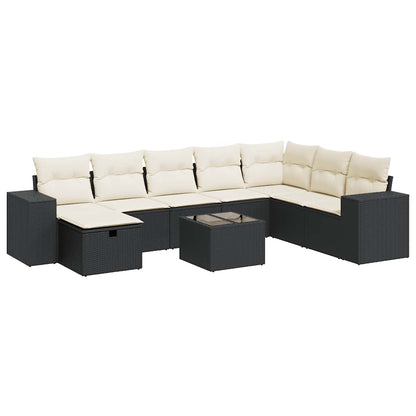 Set Divani da Giardino 9 pz con Cuscini Nero in Polyrattan | homemem39