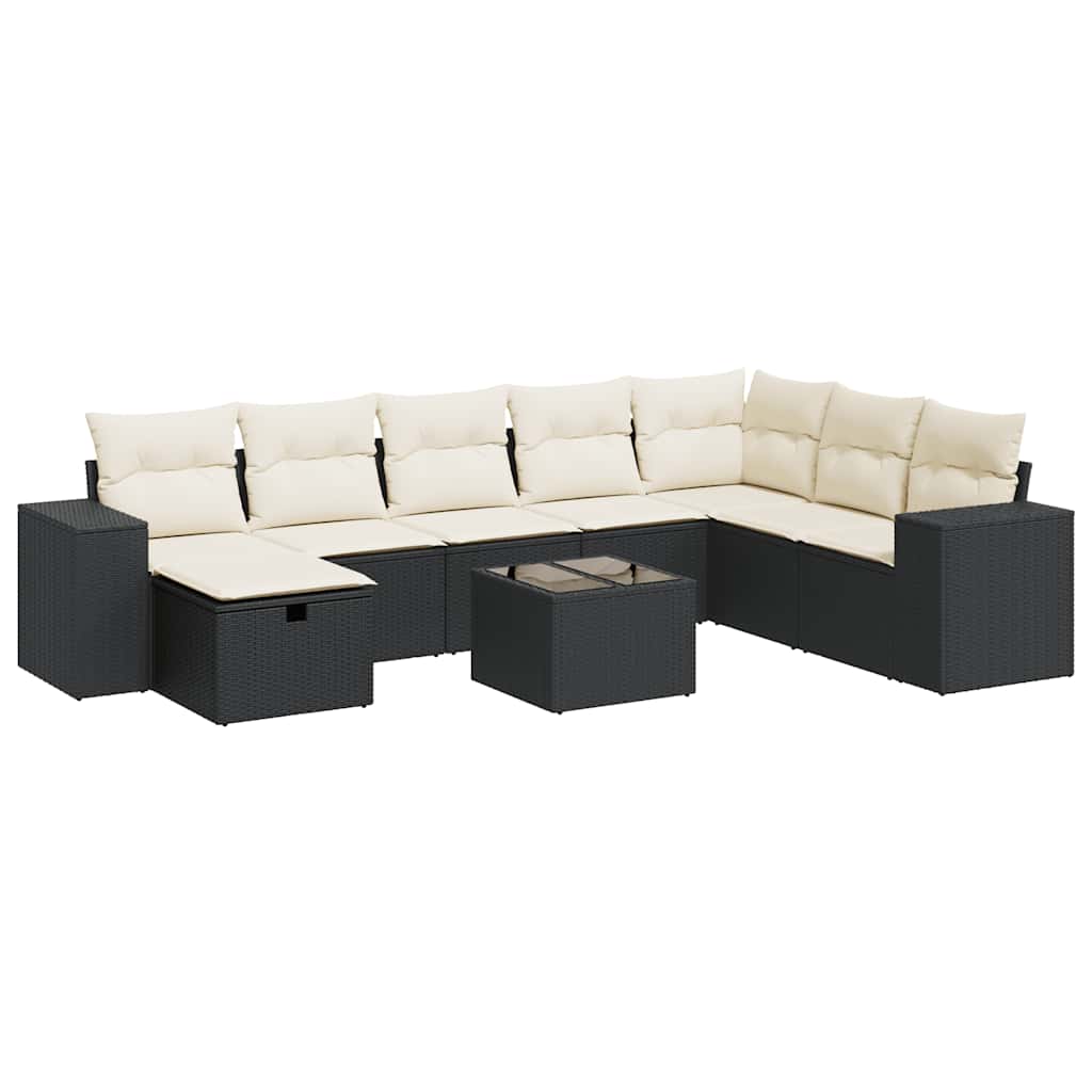 Set Divani da Giardino 9 pz con Cuscini Nero in Polyrattan - homemem39