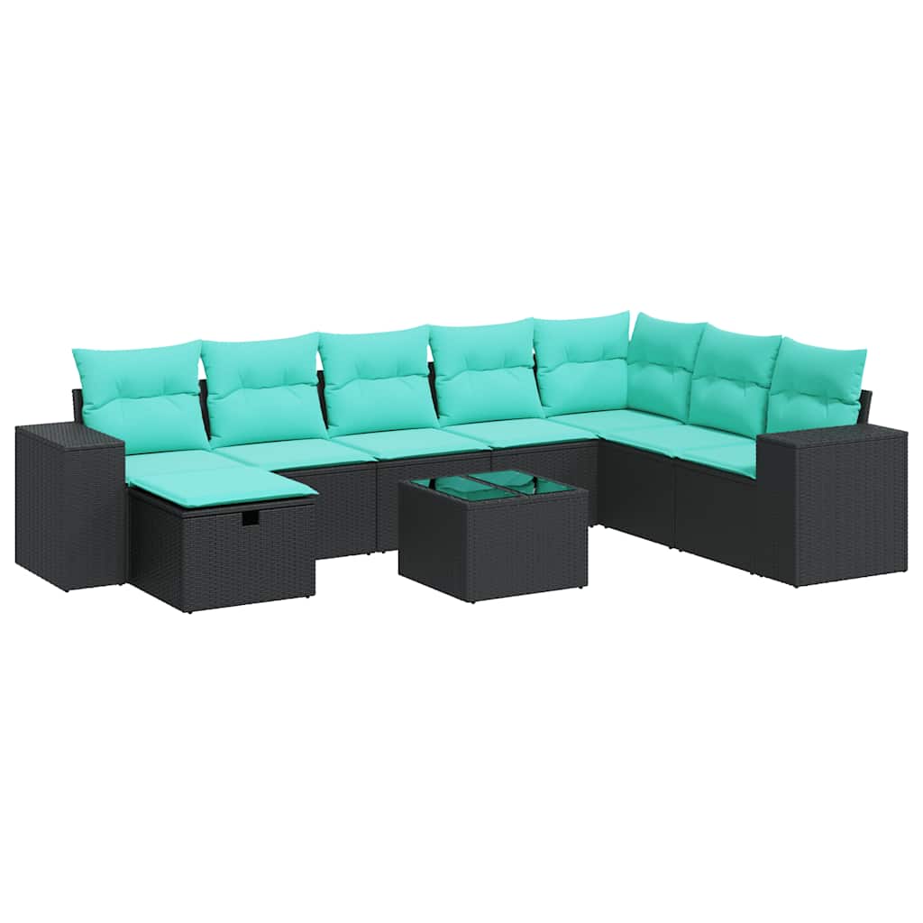 Set Divani da Giardino 9 pz con Cuscini Nero in Polyrattan | homemem39