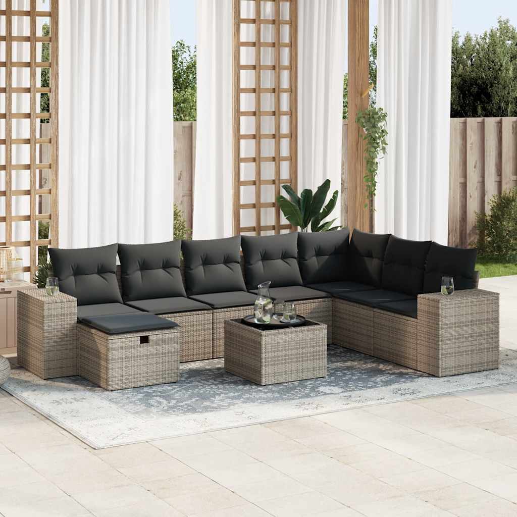 Set Divano da Giardino 9 pz con Cuscini Grigio in Polyrattan | homemem39