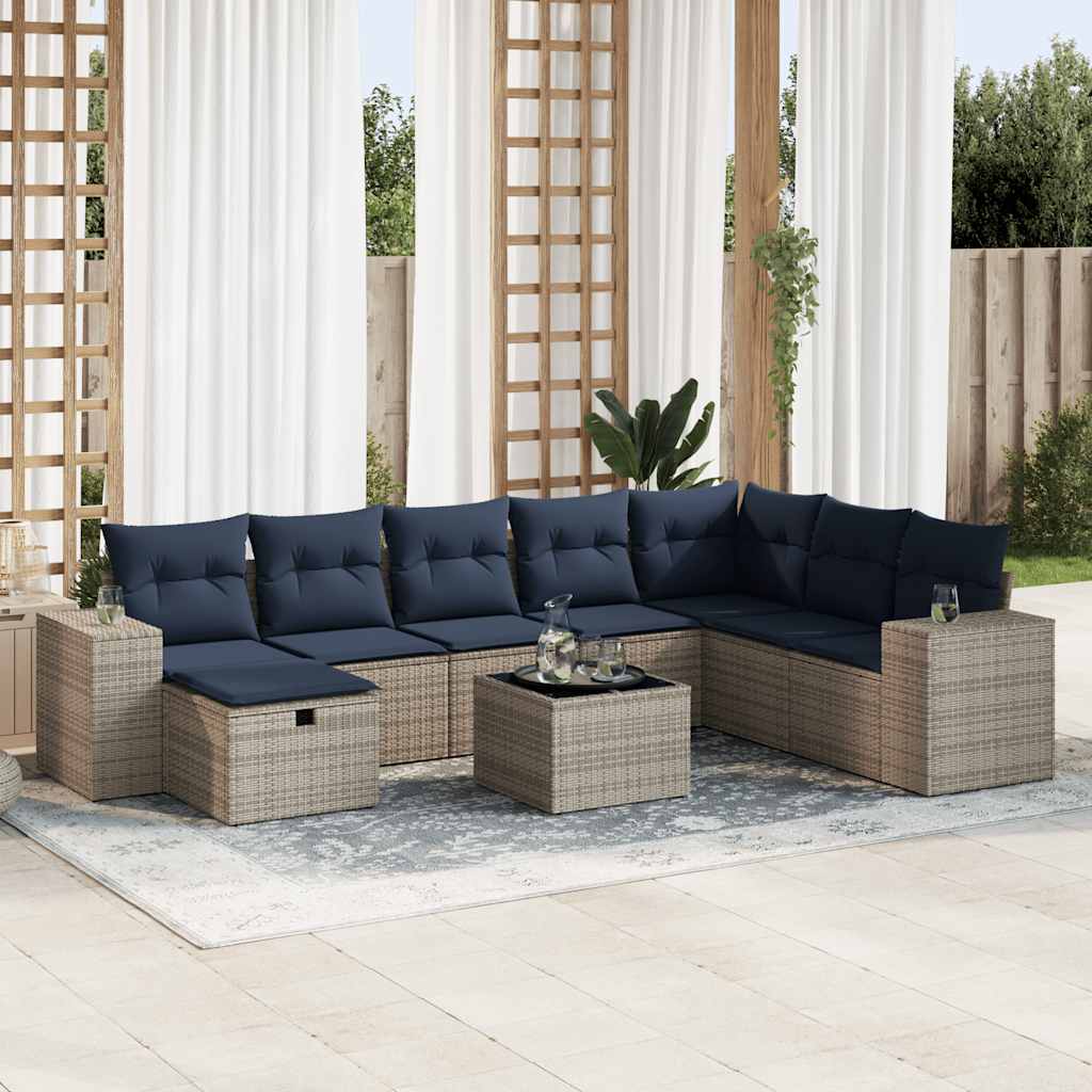 Set Divano da Giardino 9 pz con Cuscini Grigio in Polyrattan | homemem39