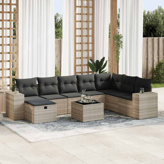Set Divano da Giardino 9pz con Cuscini Grigio Chiaro Polyrattan - homemem39