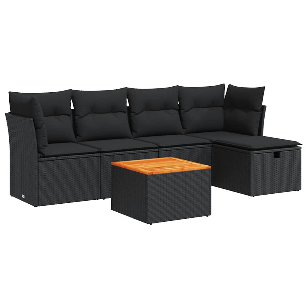 Set Divano da Giardino 6 pz con Cuscini Nero in Polyrattan | homemem39