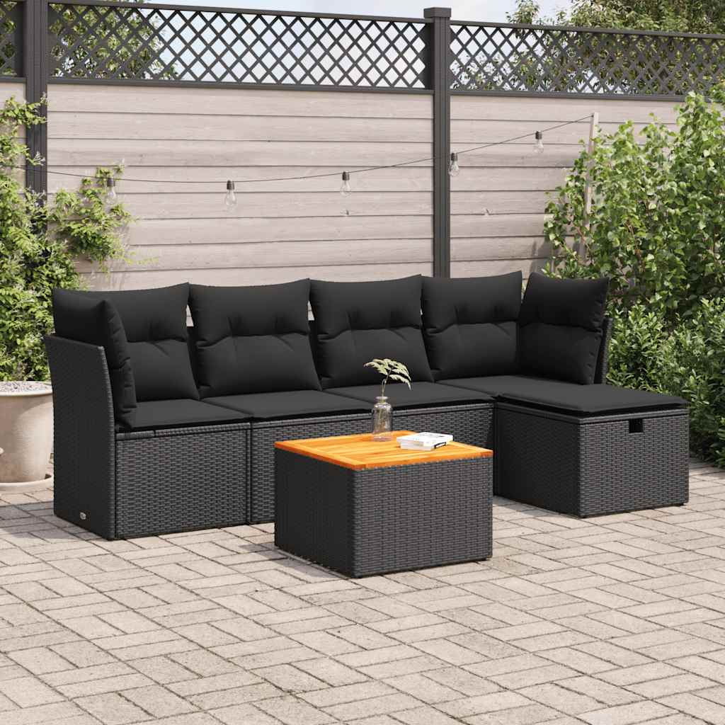 Set Divano da Giardino 6 pz con Cuscini Nero in Polyrattan | homemem39