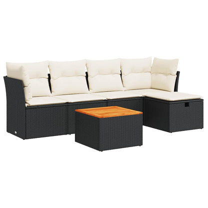 Set Divano da Giardino 6 pz con Cuscini Nero in Polyrattan | homemem39