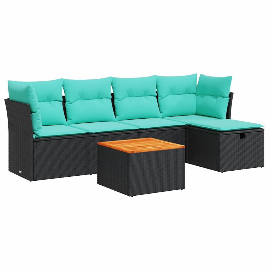 Set Divano da Giardino 6 pz con Cuscini Nero in Polyrattan | homemem39
