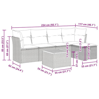 Set Divano da Giardino 6 pz con Cuscini Nero in Polyrattan | homemem39