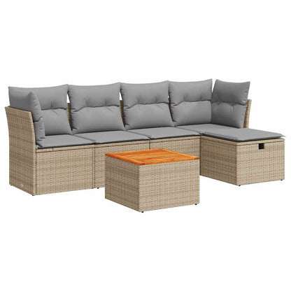 Set Divano da Giardino 6 pz con Cuscini Beige in Polyrattan - homemem39
