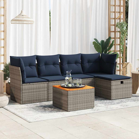 Set Divano da Giardino 6 pz con Cuscini Grigio in Polyrattan