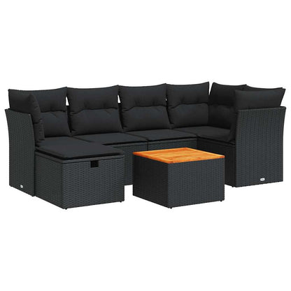 Set Divani da Giardino con Cuscini 7pz Nero Polyrattan | homemem39