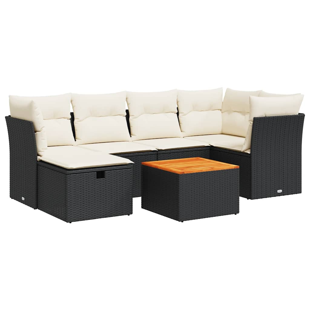 Set Divani da Giardino con Cuscini 7pz Nero Polyrattan | homemem39