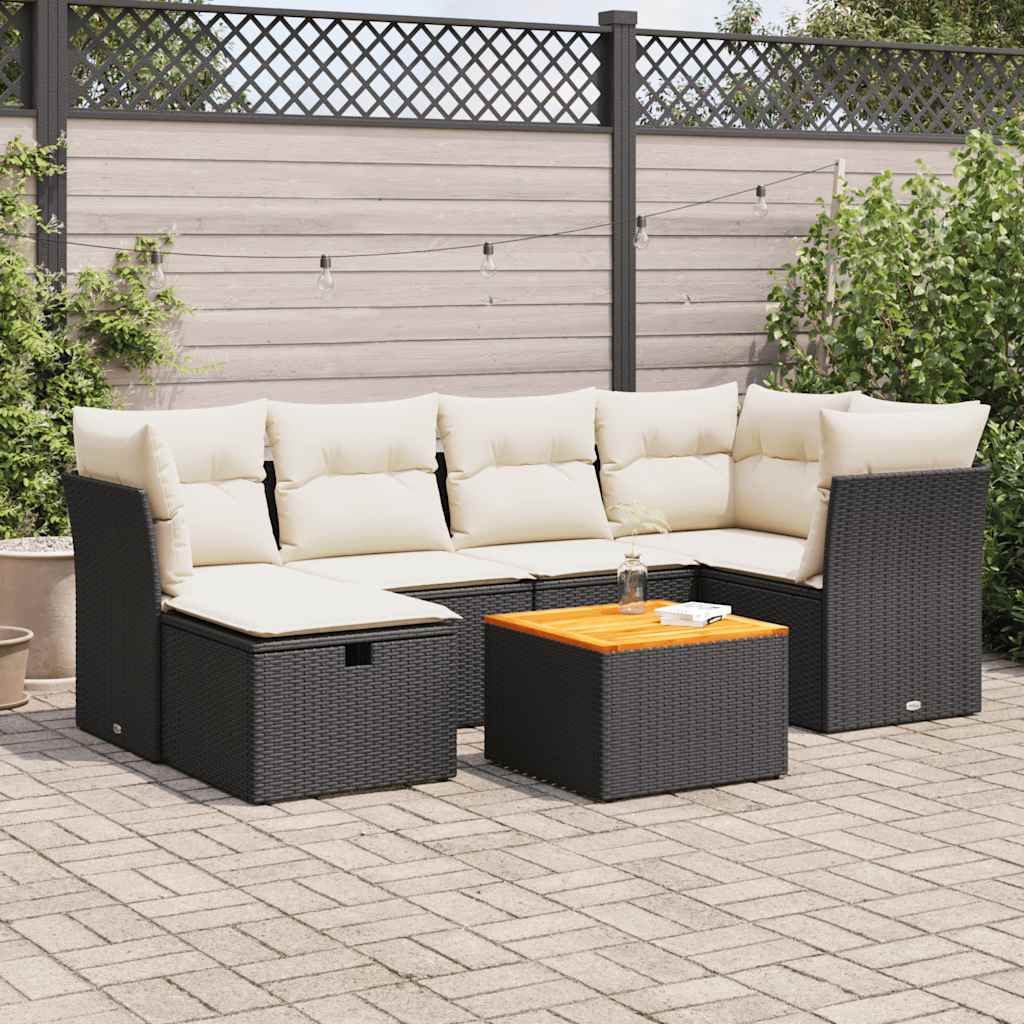 Set Divani da Giardino con Cuscini 7pz Nero Polyrattan | homemem39
