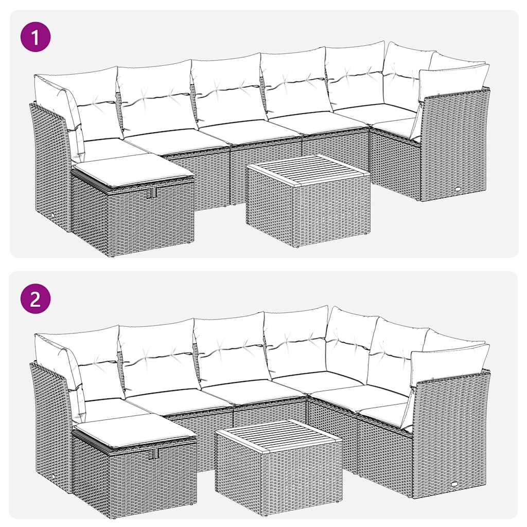 Set Divani da Giardino con Cuscini 8 pz Nero in Polyrattan | homemem39