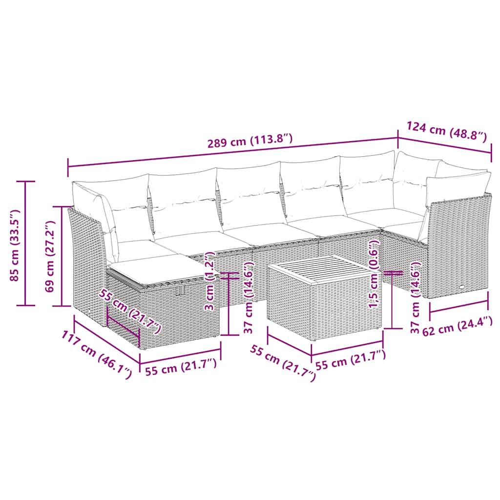 Set Divani da Giardino con Cuscini 8 pz Nero in Polyrattan | homemem39