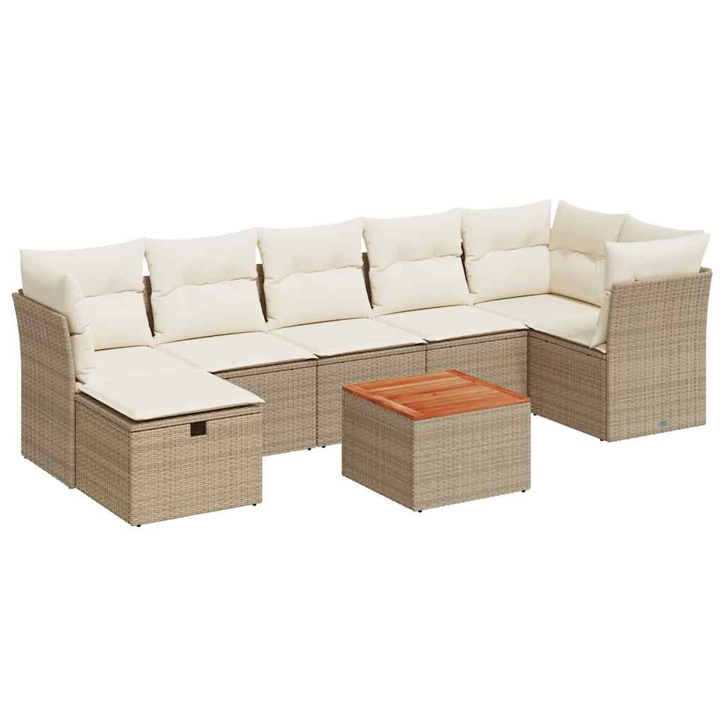 Set Divano da Giardino 8 pz con Cuscini Beige in Polyrattan
