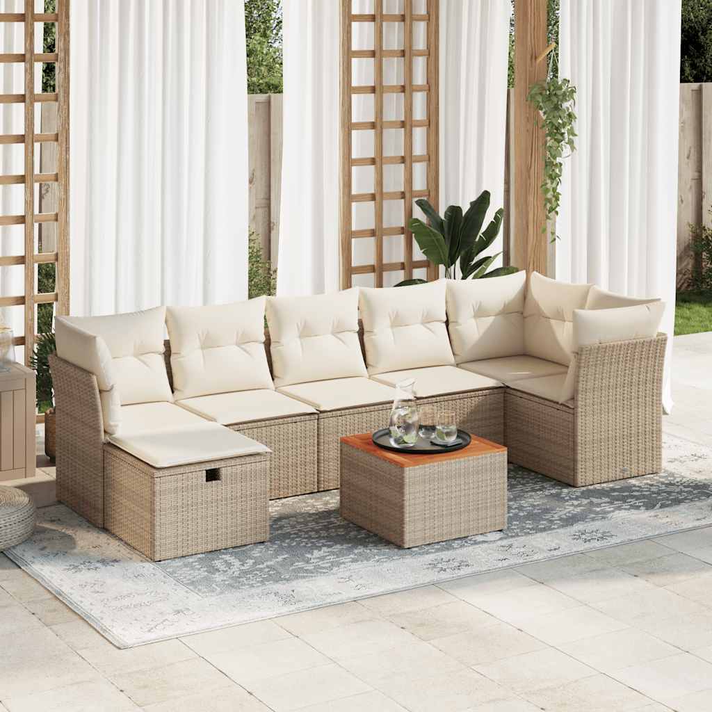 Set Divano da Giardino 8 pz con Cuscini Beige in Polyrattan