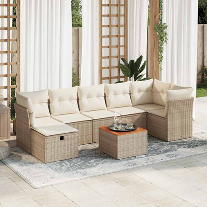 Set Divano da Giardino 8 pz con Cuscini Beige in Polyrattan