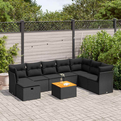 Set Divani da Giardino 9 pz con Cuscini Nero in Polyrattan | homemem39