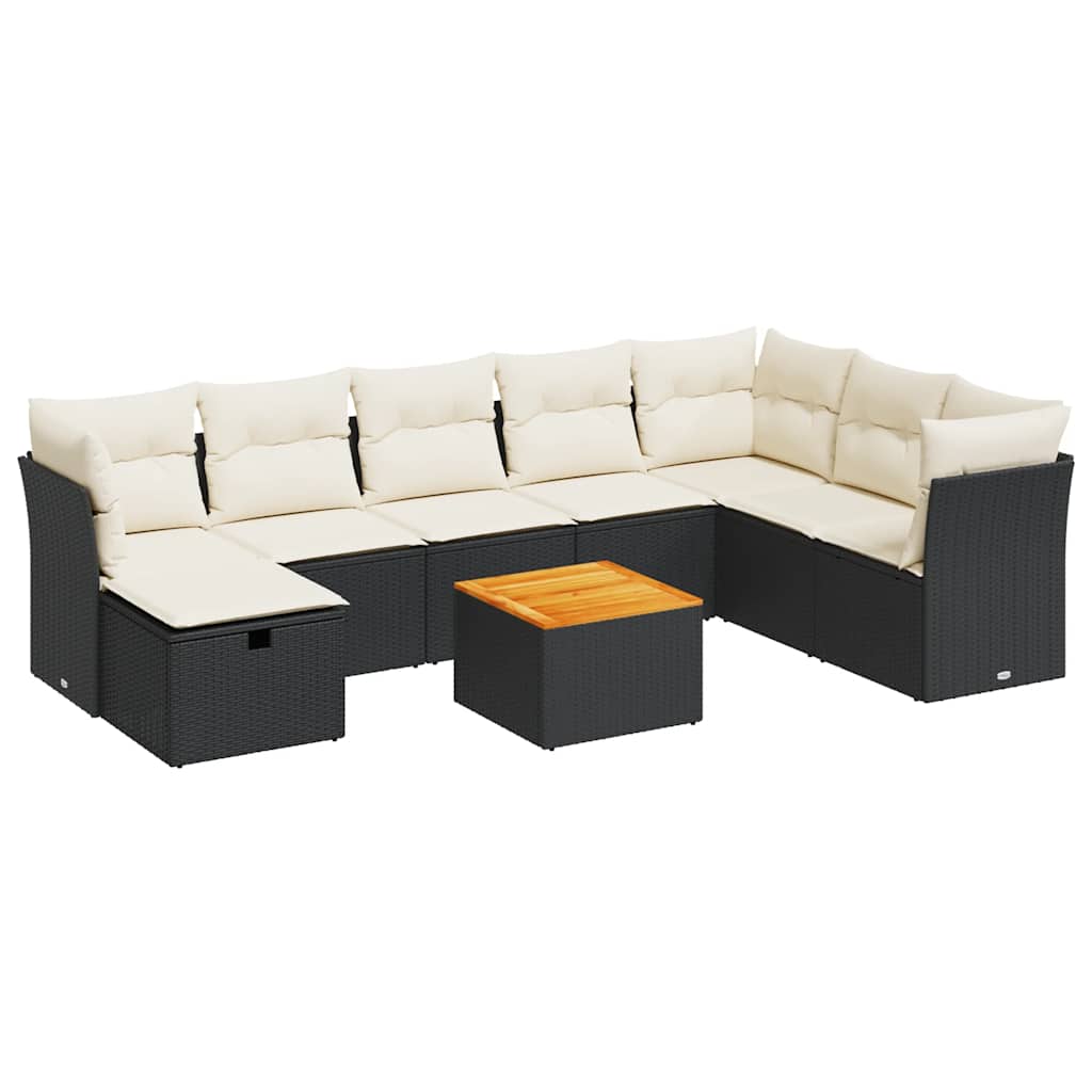 Set Divani da Giardino 9 pz con Cuscini Nero in Polyrattan | homemem39