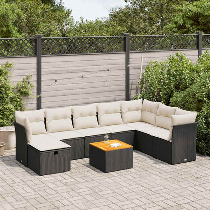Set Divani da Giardino 9 pz con Cuscini Nero in Polyrattan | homemem39