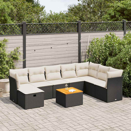 Set Divani da Giardino 9 pz con Cuscini Nero in Polyrattan - homemem39