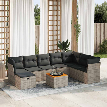 Set Divano da Giardino 9 pz con Cuscini Grigio in Polyrattan