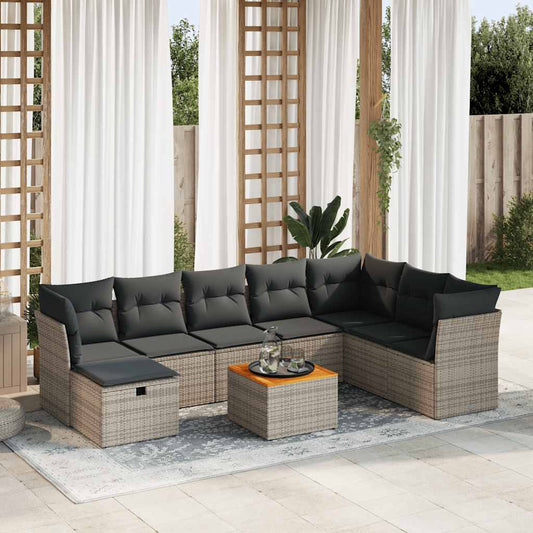 Set Divano da Giardino 9 pz con Cuscini Grigio in Polyrattan - homemem39