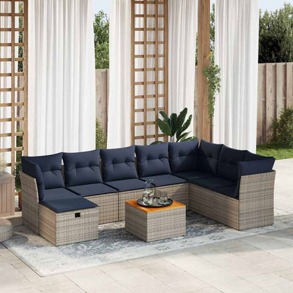 Set Divano da Giardino 9 pz con Cuscini Grigio in Polyrattan | homemem39