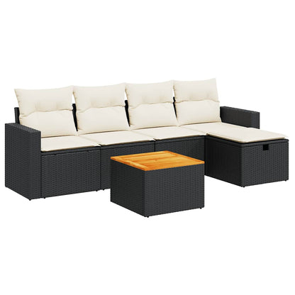 Set Divano da Giardino 6 pz con Cuscini Nero in Polyrattan