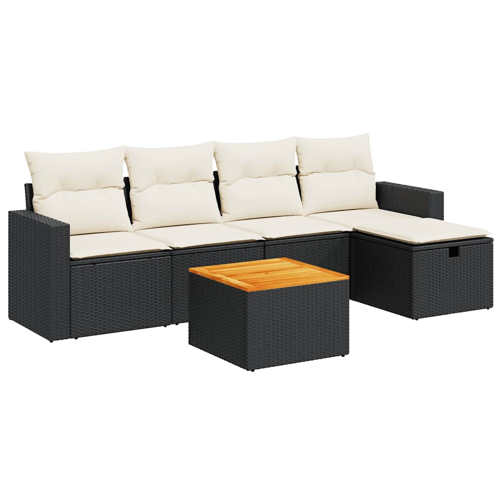 Set Divano da Giardino 6 pz con Cuscini Nero in Polyrattan