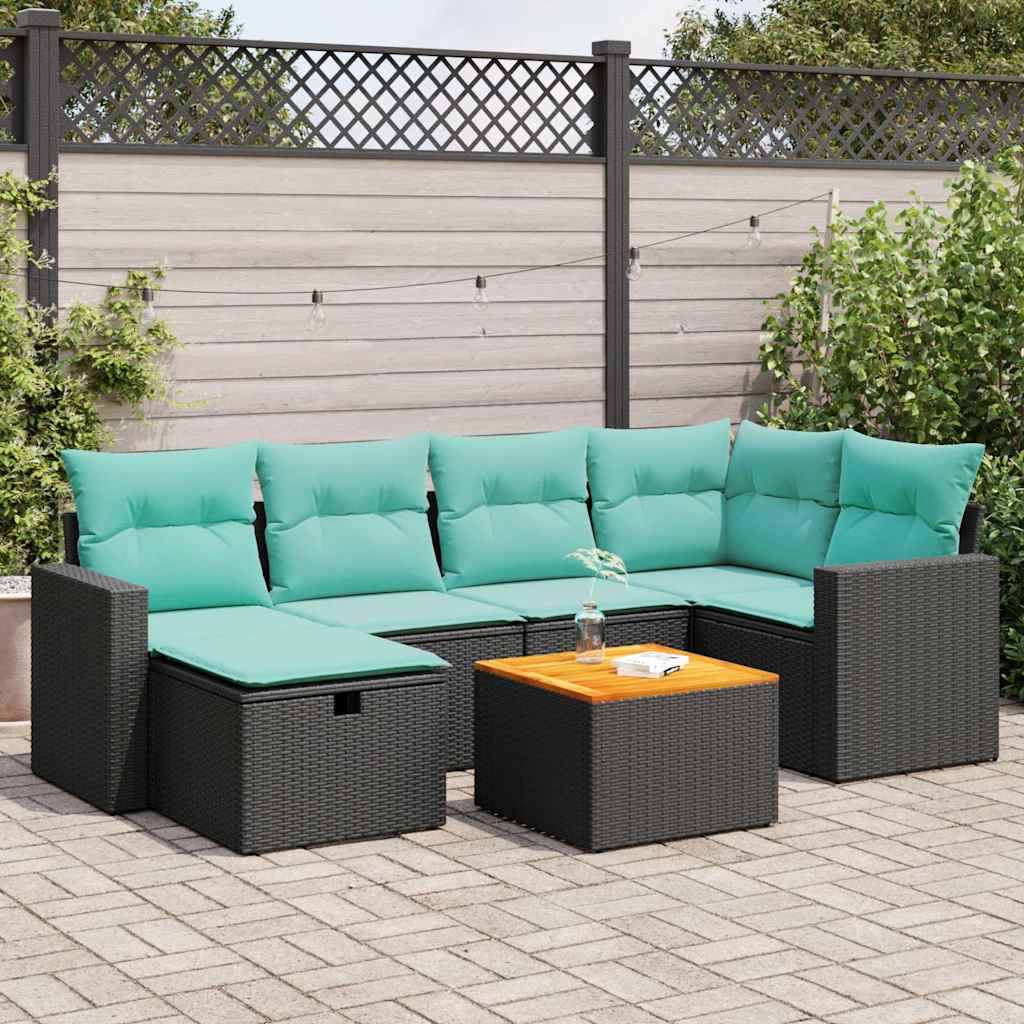 Set Divani da Giardino con Cuscini 7pz Nero Polyrattan | homemem39