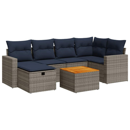 Set Divani da Giardino 7 pz con Cuscini Grigio in Polyrattan