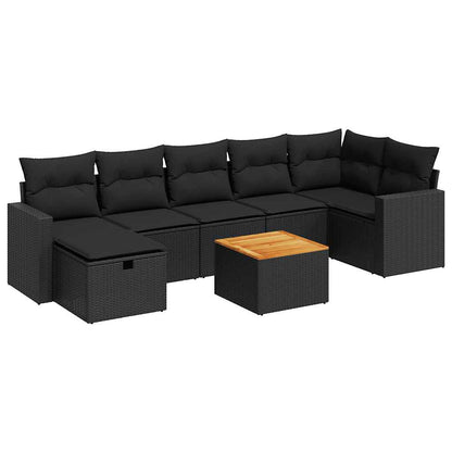 Set Divani da Giardino con Cuscini 8 pz Nero in Polyrattan | homemem39