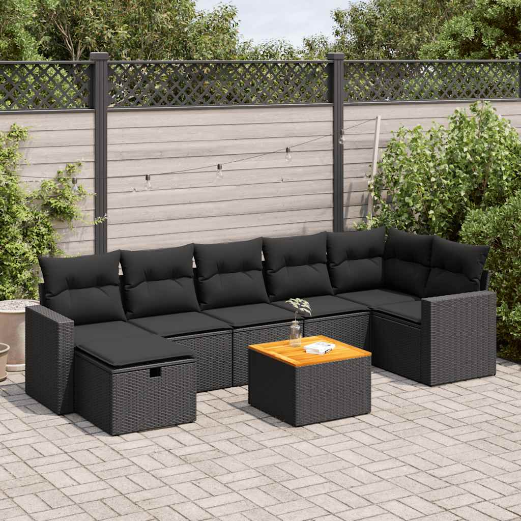 Set Divani da Giardino con Cuscini 8 pz Nero in Polyrattan | homemem39