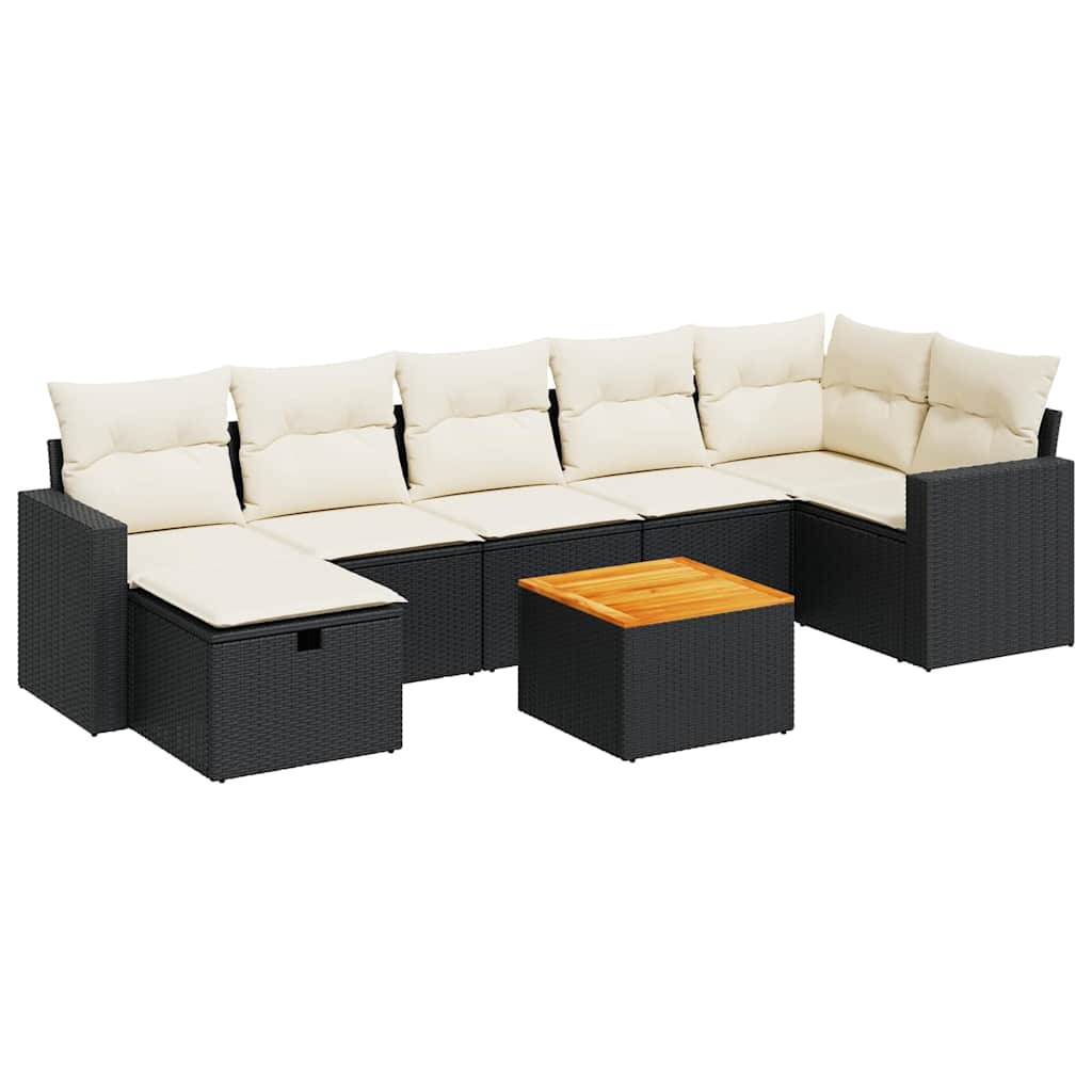 Set Divani da Giardino con Cuscini 8 pz Nero in Polyrattan